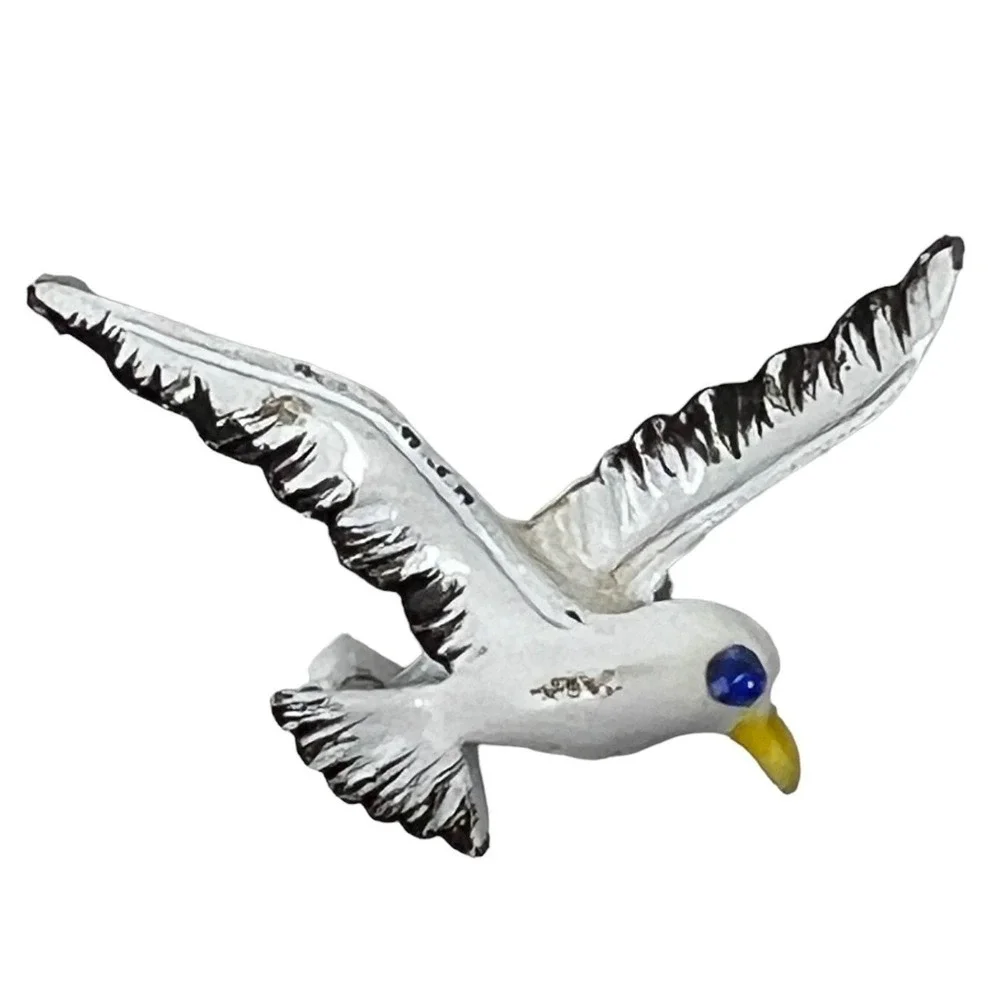 Vintage Gerrys Seagull Brooch White‎ Enamel Blue Crystal Eye Pin